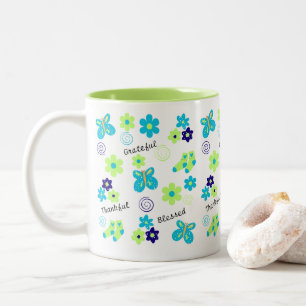 Dankbaar dat ik gezegend heb Leuke Blauw Groene Mo Tweekleurige Koffiemok