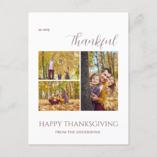 Dankbaar Elegant Happy thanksgiving familie 3 foto Feestdagenkaart