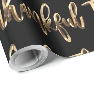 Dankbaar Elegant Zwart en Goud Thanksgiving Cadeaupapier