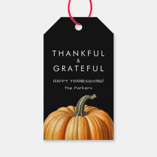 Dankbaar en dankbaar cadeau label met pompoen cadeaulabel (Voorkant)