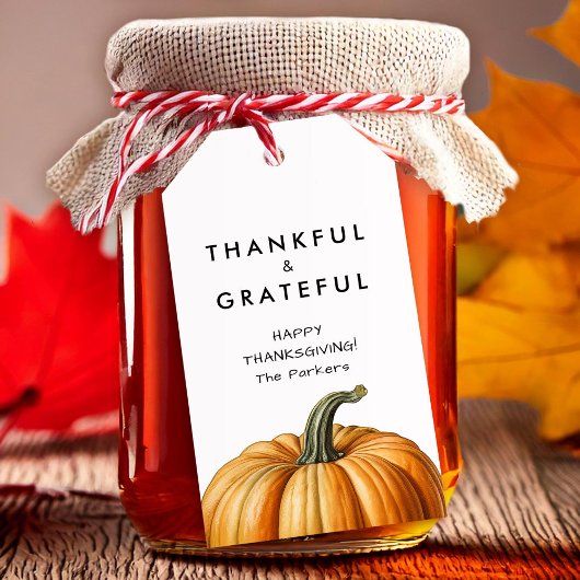 Dankbaar en dankbaar cadeau label met pompoen cadeaulabel