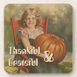 Dankbaar en dankbaar |  meisje met pompoen bier onderzetter