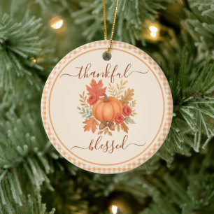 Dankbaar en gezegend pompoen Herfst Thanksgiving Keramisch Ornament