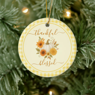Dankbaar en gezegend pompoen Herfst Thanksgiving Keramisch Ornament