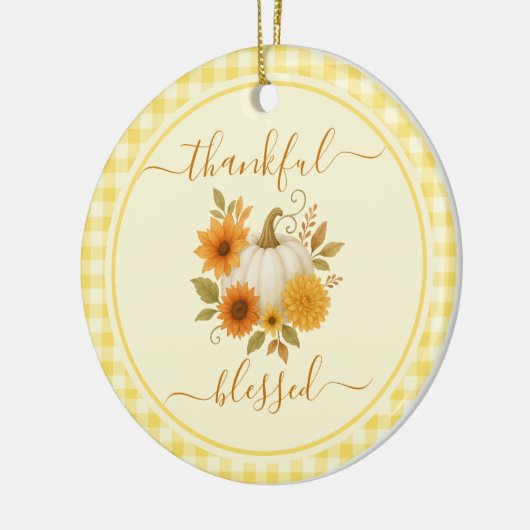 Dankbaar en gezegend pompoen | Herfst Thanksgiving Keramisch Ornament (Links)