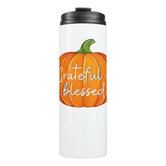 Dankbaar en gezegend - Pompoen Herfst Thanksgiving Thermosbeker (Voorkant)