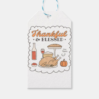 Dankbaar en Gezegend Retro Thanksgiving Cadeaulabel