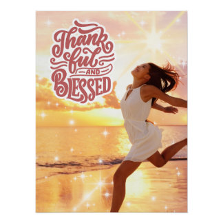 Dankbaar en gezegend vreugdevol Beach Run Poster Perfect Poster