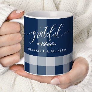 Dankbaar Erkentelijk Gezegend Marineblauw & Wit Ge Koffiemok