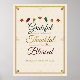 Dankbaar, Erkentelijk, Gezegend Thanksgiving Muurk Poster
