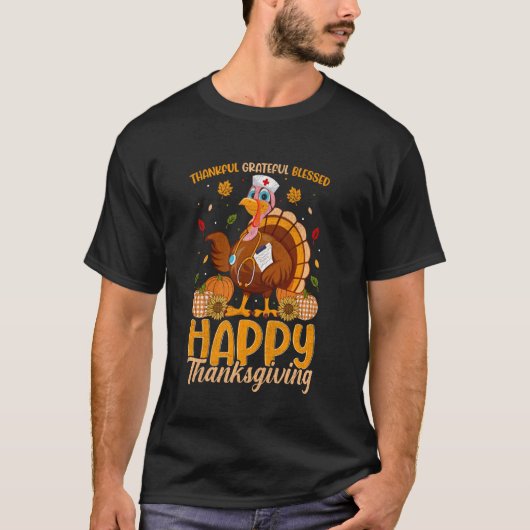 Dankbaar Gelukkig Gelukkig Thanksgiving Verpleegst T-shirt (Voorkant)