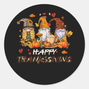 Dankbaar Gelukkig Thanksgiving Gnome Pompoen Ronde Sticker