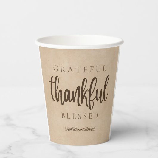 Dankbaar Gezegend Bruin Papieren Bekers (Achterkant)