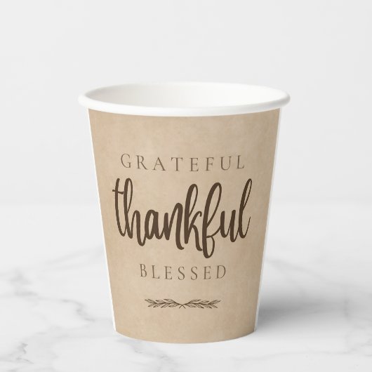 Dankbaar Gezegend Bruin Papieren Bekers (Voorkant)