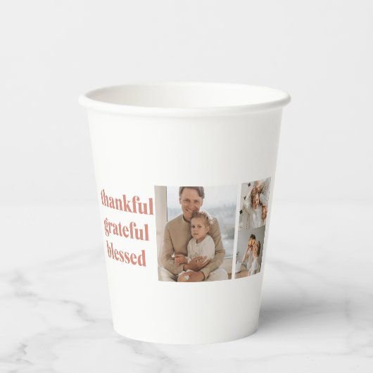 Dankbaar, gezegend | Drie fotocollage Papieren Bekers (Voorkant)