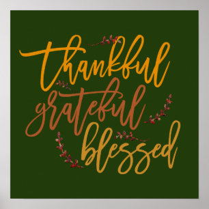 Dankbaar Gezegend Erkentelijkheid Citaat groen Poster