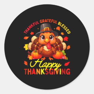 Dankbaar Gezegend Gelukkig Thanksgiving Turkije Ronde Sticker