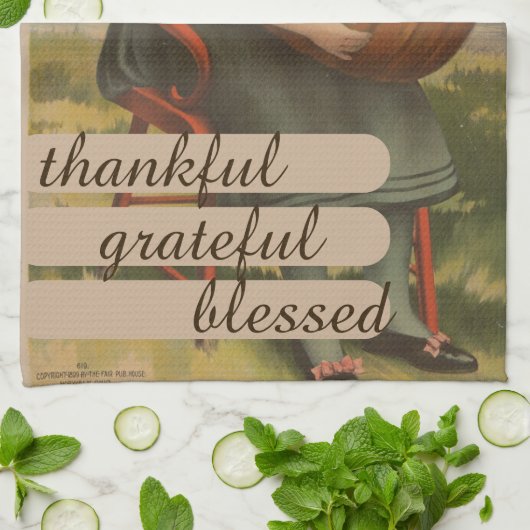 Dankbaar, gezegend | Meisje met pompoen Theedoek (Gevouwen)