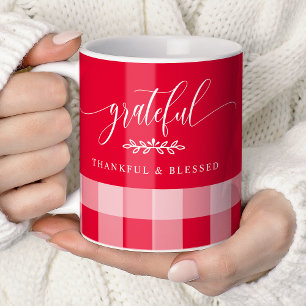Dankbaar Gezegend Rood & Wit Geruit Koffiemok