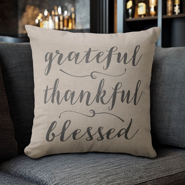 Dankbaar Gezegend Rustiek Script - chevrons Kussen (Grateful Thankful Blessed Pillow)