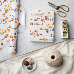 Dankbaar & Gezegend Tekst Met Herfstbladeren Cadeaupapier
