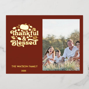 Dankbaar & Gezegend Thanksgiving Fotokaart Folie Feestdagen Briefkaart