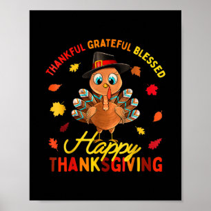 Dankbaar Gezegend Thanksgiving Kalkoen Vrouwen Poster