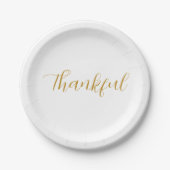 Dankbaar Gold Script Minimalistische Thanksgiving Papieren Bordje (Voorkant)
