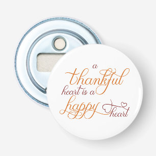 dankbaar hart is een blij hart thanksgiving button flesopener