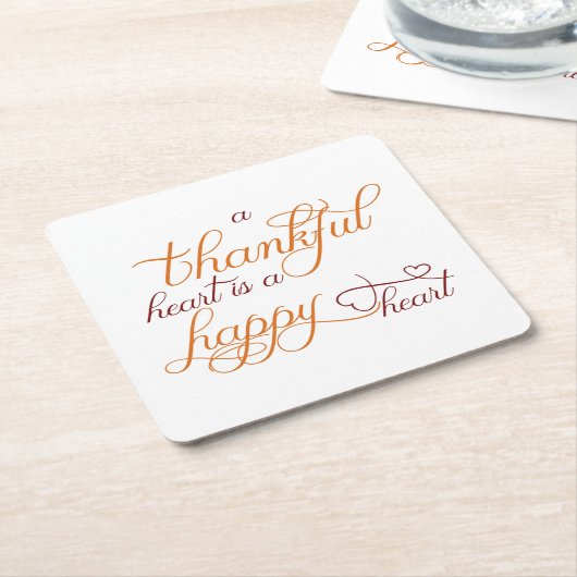dankbaar hart is een blij hart thanksgiving vierkante kartonnen onderzetter (Schuin)