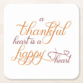 dankbaar hart is een blij hart thanksgiving vierkante kartonnen onderzetter (Voorkant)