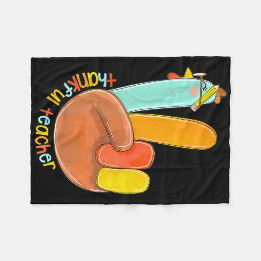 Dankbaar Leraar Grappig Thanksgiving Vrede Hand Si Fleece Deken (Voorkant (Horizontaal))
