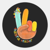 Dankbaar Leraar Grappig Thanksgiving Vrede Hand Si Ronde Sticker (Voorkant)