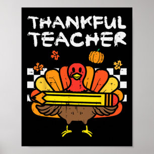 Dankbaar Leraar Thanksgiving Turkije Retro Herfst Poster