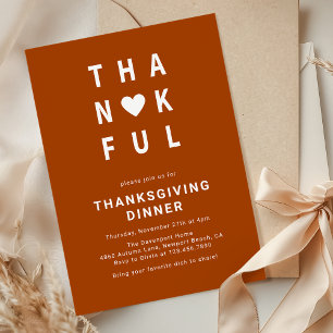 Dankbaar modern minimalistisch Thanksgiving diner Kaart