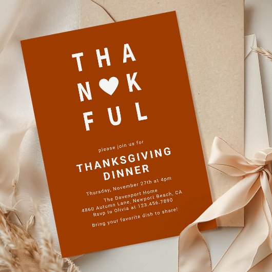 Dankbaar modern minimalistisch Thanksgiving diner Kaart