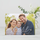 Dankbaar Modern Script Foto Gouden Ster Feestdagenkaart (Staand voorkant)