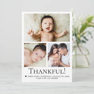 Dankbaar! Moderne baby met drie foto's Bedankkaart