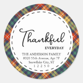 dankbaar |Moderne Check Pattern Simple Thanksgivin Ronde Sticker