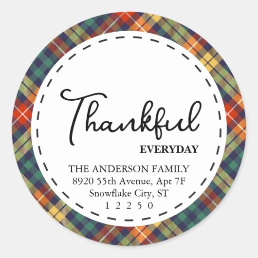 dankbaar |Moderne Check Pattern Simple Thanksgivin Ronde Sticker (Voorkant)