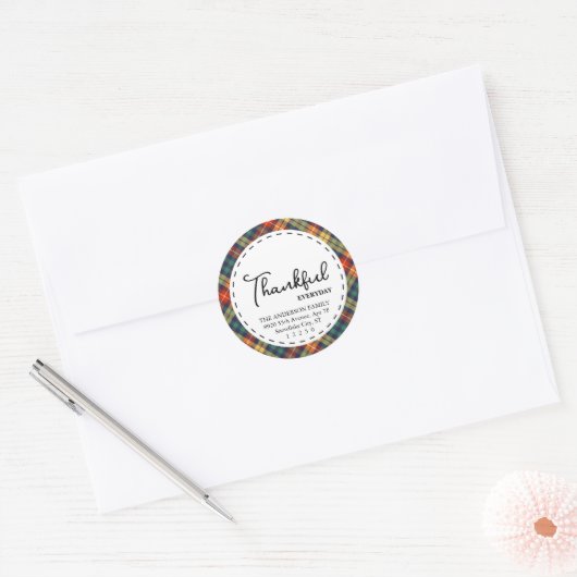 dankbaar |Moderne Check Pattern Simple Thanksgivin Ronde Sticker (Envelop)