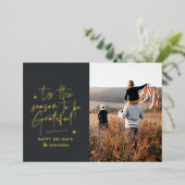 Dankbaar moderne minimale elegante script fo folie feestdagenkaart (Staand Voorkant)