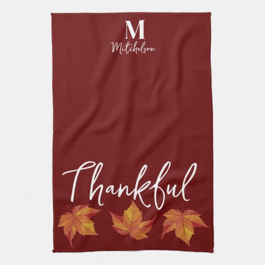 Dankbaar rustiek Sinaasappel herfstbladeren Theedoek (Verticaal)