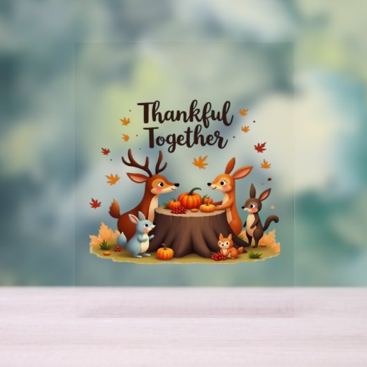 Dankbaar samen - Schattigee bosdieren Thanksgi Acryl Bord (Neutraal)
