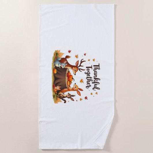 Dankbaar samen - Schattigee bosdieren Thanksgi Strandlaken (Voorkant)