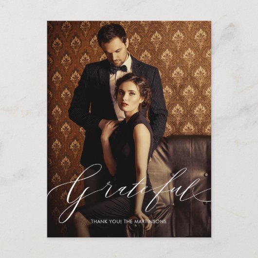 Dankbaar Script Foto bruiloft Dank u Briefkaart (Voorkant)