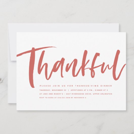 Dankbaar script moderne oranje Thanksgiving Kaart (Voorkant)