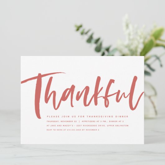 Dankbaar script moderne oranje Thanksgiving Kaart (Staand voorkant)