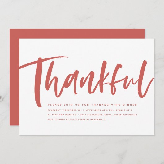 Dankbaar script moderne oranje Thanksgiving Kaart (Voorkant / Achterkant)