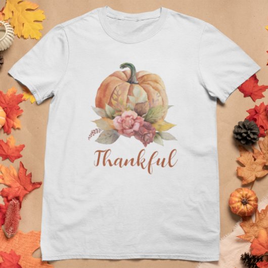 Dankbaar Sinaasappel Pompoen Herfst Bloemen Thanks T-shirt